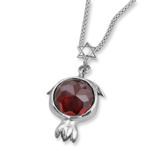 Sterling Silver and Garnet Pomegranate Necklace with Star of David Detail