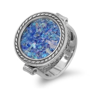 Sterling Silver and Roman Glass Round Ring