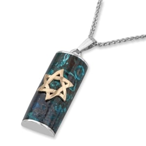 Sterling Silver and Eilat Stone Mezuzah Necklace with Gold Star of David