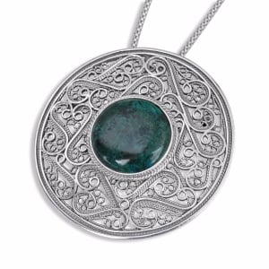 Rafael Jewelry Ornate Round Eilat Stone and 925 Sterling Silver Necklace