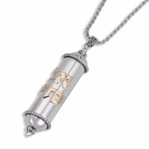 Rafael Jewelry Mezuzah 925 Sterling Silver and 9K Gold Necklace 