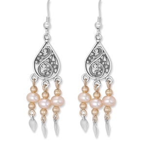 Rafael Jewelry Filigree Sterling Silver with Pearls Teardrop Dream Catcher Earrings