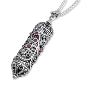 Rafael Jewelry Filigree Mezuzah Sterling Silver with Ruby and Lavender Necklace 