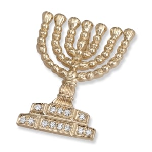 Rafael Jewelry 14K Gold Temple Menorah Diamond Pendant