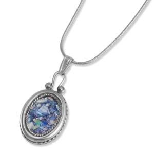 925 Sterling Silver and Roman Glass Oval Necklace with Filigree Frame