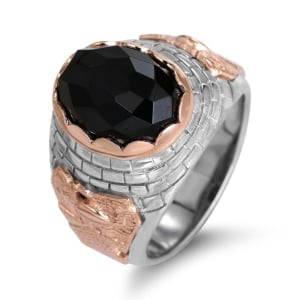 Rafael Jewelry Silver & 14K Jerusalem Ring with Black Onyx Stone