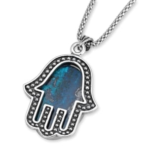 Rafael Jewelry Sterling Silver Hamsa Pendant with Eilat Stone
