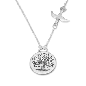Rafael Jewelry Tree of Life Disc and Dove Sterling Silver Necklace 