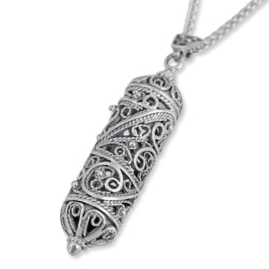 Rafael Jewelry Vertical Filigree Mezuzah Sterling Silver Necklace