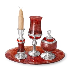 Luxurious Handcrafted Glass and Sterling Silver Havdalah Set (Red)