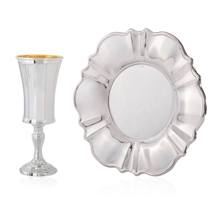 925 Sterling Silver Stemmed Kiddush Cup With Ridged Design (With Personalization Option) 