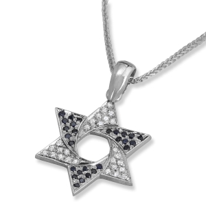 Star of David 14K White Gold Diamond and Sapphire Necklace 