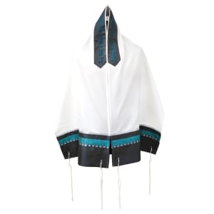 Ronit Gur White and Grey Tallit with Light Blue Stripe