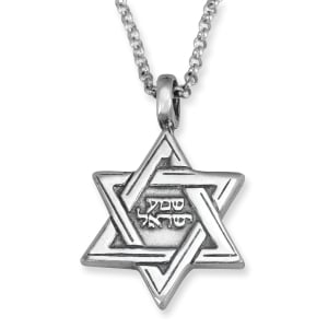 925 Sterling Silver Star of David Pendant Necklace with Microfilm Book of Psalms and Shema Yisrael (Deuteronomy 6:4)