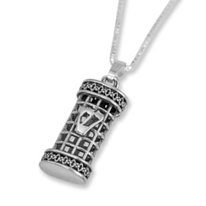 Ornate Mezuzah with Shin Sterling Silver Necklace