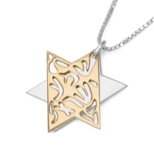 Shema Yisrael Sterling Silver and Gold Plated Star of David Necklace