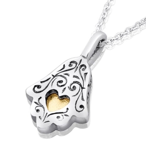 Sterling Silver and 9K Gold Ethnic Hamsa Necklace - Luck and Blessing