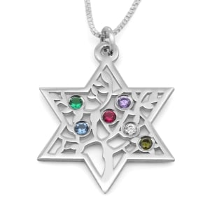Birthstone Star of David and Tree of Life Necklace - Sterling Silver or Gold Plated