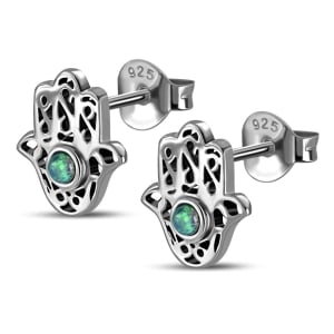 Exclusive Sterling Silver Hamsa Stud Earrings With Opal Stone