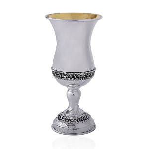 Polished 925 Sterling Silver Kiddush Cup With Filigree Design