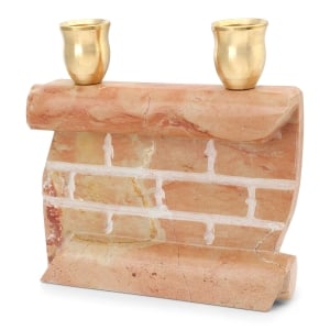 Red Jerusalem Stone Western Wall Shabbat Candlesticks 