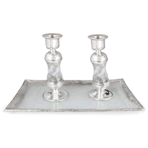 Handcrafted White Glass and Sterling Silver-Plated Shabbat Candlesticks