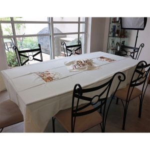 Stain Resistant Tan Jerusalem Embroidery-on-Both-Ends Shabbat Tablecloth Set