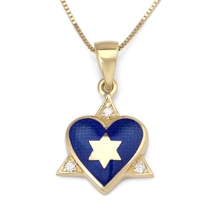 Star of David And Heart 14K Yellow Gold Pendant Necklace