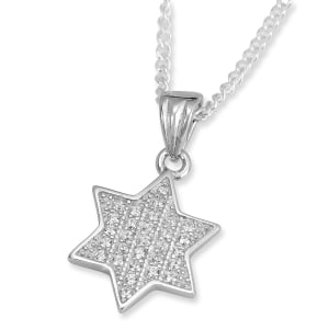 925 Sterling Silver Star of David Outline Pendant With White Zircon Stones