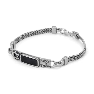 Priestly Blessing & Star of David Men's Sterling Silver Bracelet With Black Onyx Stone