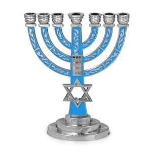 Exquisite Star of David Seven-Branched Menorah With Choshen Design (Choice of Colors)