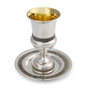 Handcrafted Stemmed Sterling Silver Kiddush Cup With Refined Filigree Design By Traditional Yemenite Art
