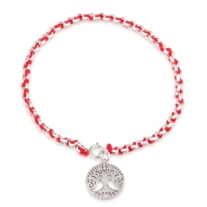 Sterling Silver and Red String Kabbalah Bracelet With Tree of Life Design