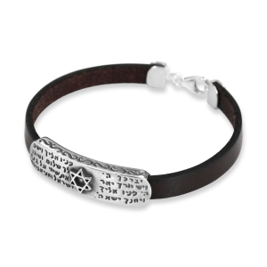Sterling Silver Priestly Blessing & Star of David Bracelet on Leather Band