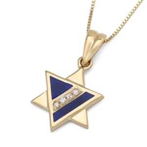 Stylish Star of David 14K Yelow Gold Pendant Necklace With White Diamonds