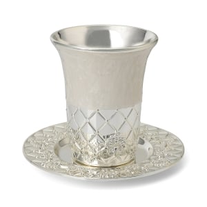 Stunning Cream Enamel, Diamond-Motif Kiddush Cup Set 