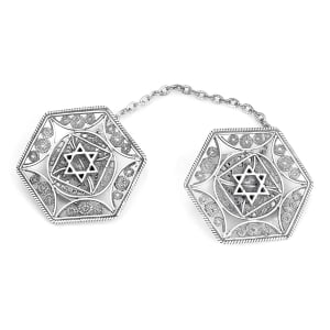 Traditional Yemenite Art Handcrafted Elegant Sterling Silver Tallit Clips With Star of David Design