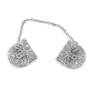 Traditional Yemenite Art Handcrafted Sterling Silver Star of David Tallit Clips With Filigree Design
