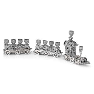 Traditional Yemenite Art Handcrafted Sterling Silver Train Hanukkah Menorah With Filigree Design