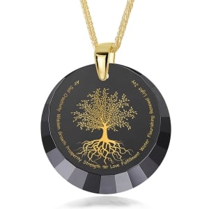 Tree of Life: Cubic Zirconia Necklace Micro-Inscribed With 24K Gold (Genesis 2:9)