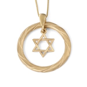 14K Gold Star of David Pendant Necklace With Twist Design (Choice of Color)