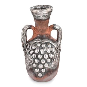 Two-Handle Ancient Wine Pitcher Ceramic with 925 Sterling Silver Decoration