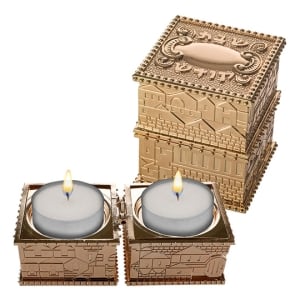 Compact Travel Shabbat Candlesticks with Jerusalem Design