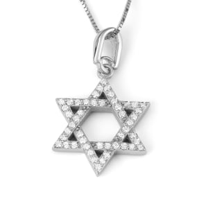 Diamond-Accented 14K White Gold Interlocking Star of David Pendant Necklace 