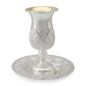 Enchanting 925 Sterling Silver Plated Kiddush Cup and Saucer Set with Star Design