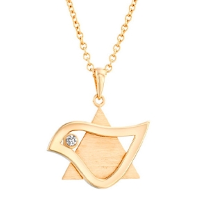 Yaniv Fine Jewelry 18K Gold Dove and Star of David Pendant with Diamond - Color Option