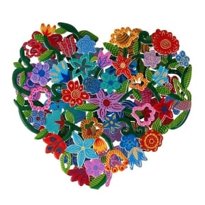 Yair Emanuel Hand-Painted Metal Cut-Out – Heart With Flowers