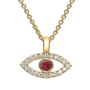 Yaniv Fine Jewelry 18K Gold Evil Eye Diamond Necklace with Ruby Stone
