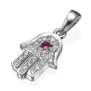 Yaniv Fine Jewelry 18K Gold and Diamond Hamsa Pendant With Red Ruby (Choice of Colors)