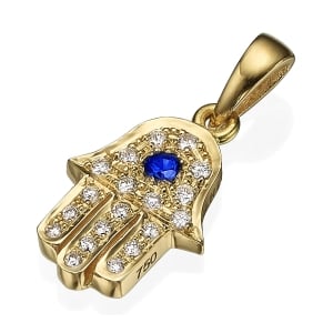 Yaniv Fine Jewelry 18K Gold and Diamond Hamsa Pendant With Blue Sapphire (Choice of Colors)
